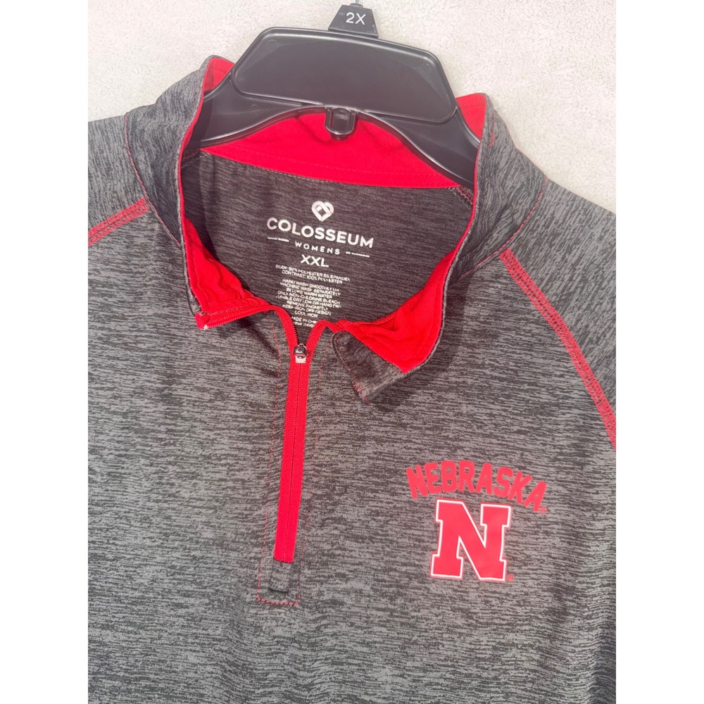 Colosseum Nebraska Huskers Womens XXL Quarter Zip Pullover Gray Red Space Dye